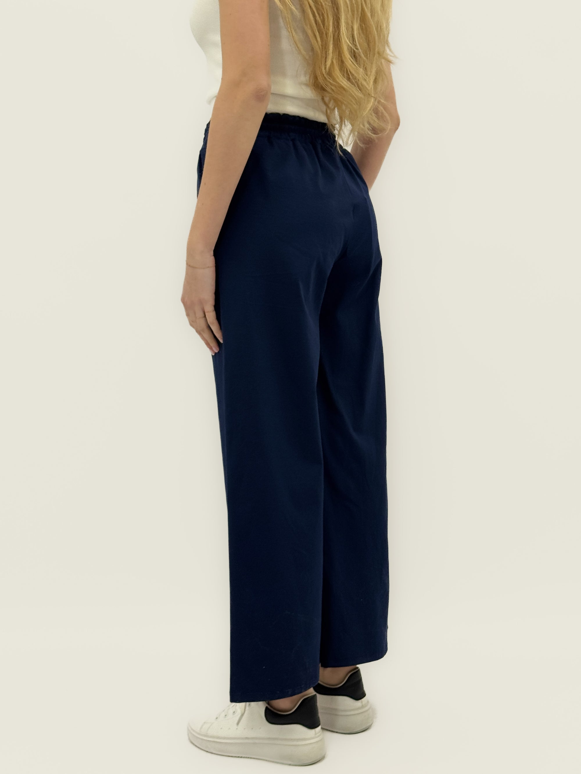 Pantaloni Donna Palazzo con Vita Elasticizzata e Laccio Regolabile