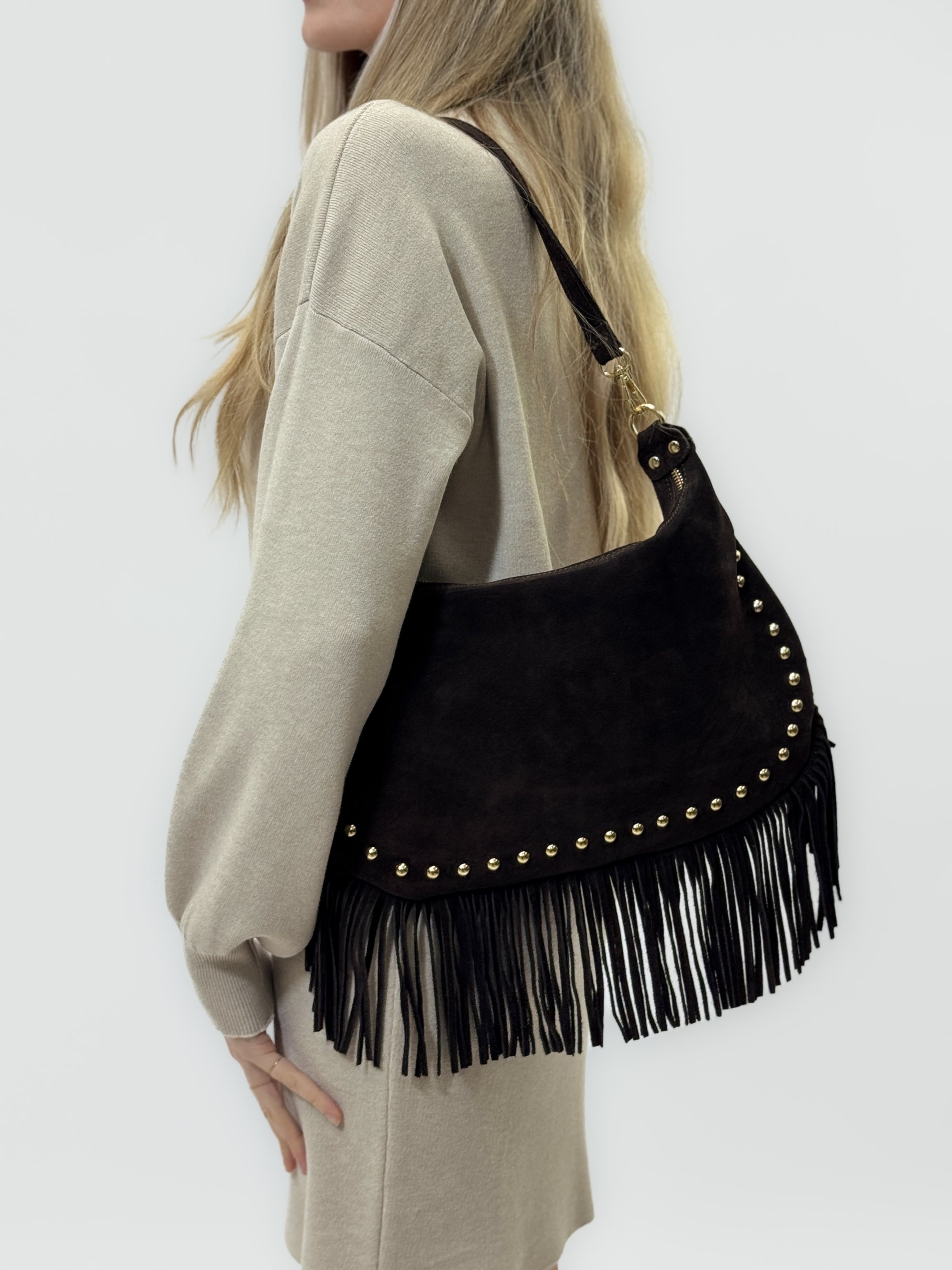 Borsa a Spalla in Vera Pelle con Frange – Made in Italy