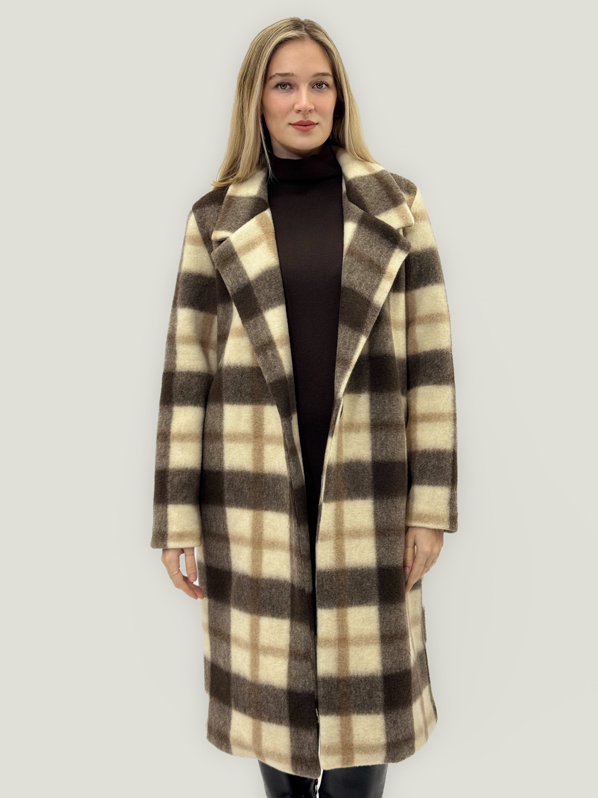 Cappotto Lungo in Misto Lana a Quadri – Eleganza Morbida