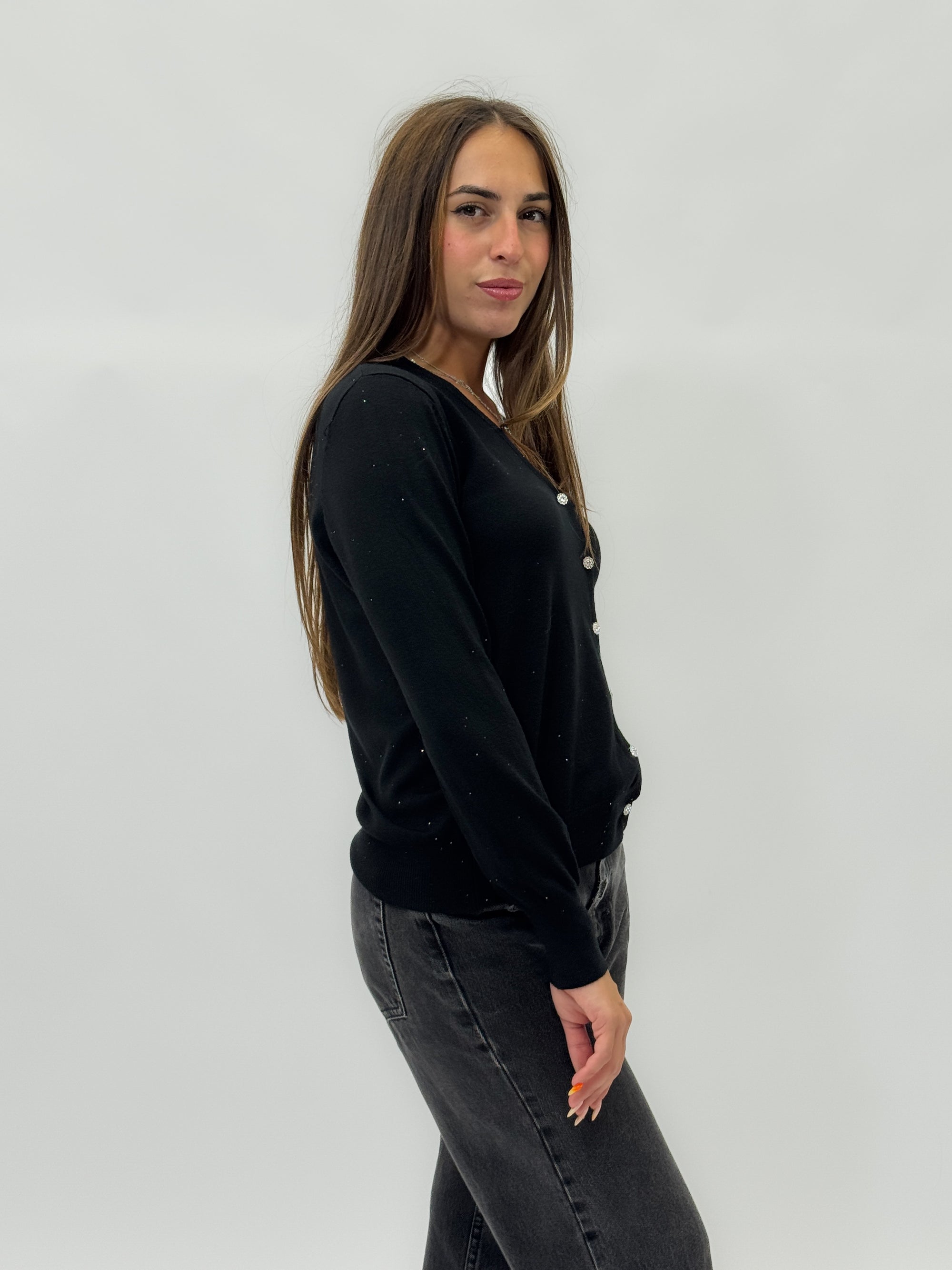 Cardigan morbido con bottoni gioiello