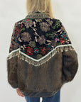 Giacca Made in Italy con Ricami, Perle e Inserti Pelliccia Ecologica