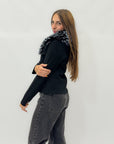 Cardigan con collo in ecopelliccia