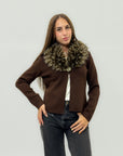 Cardigan con collo in ecopelliccia