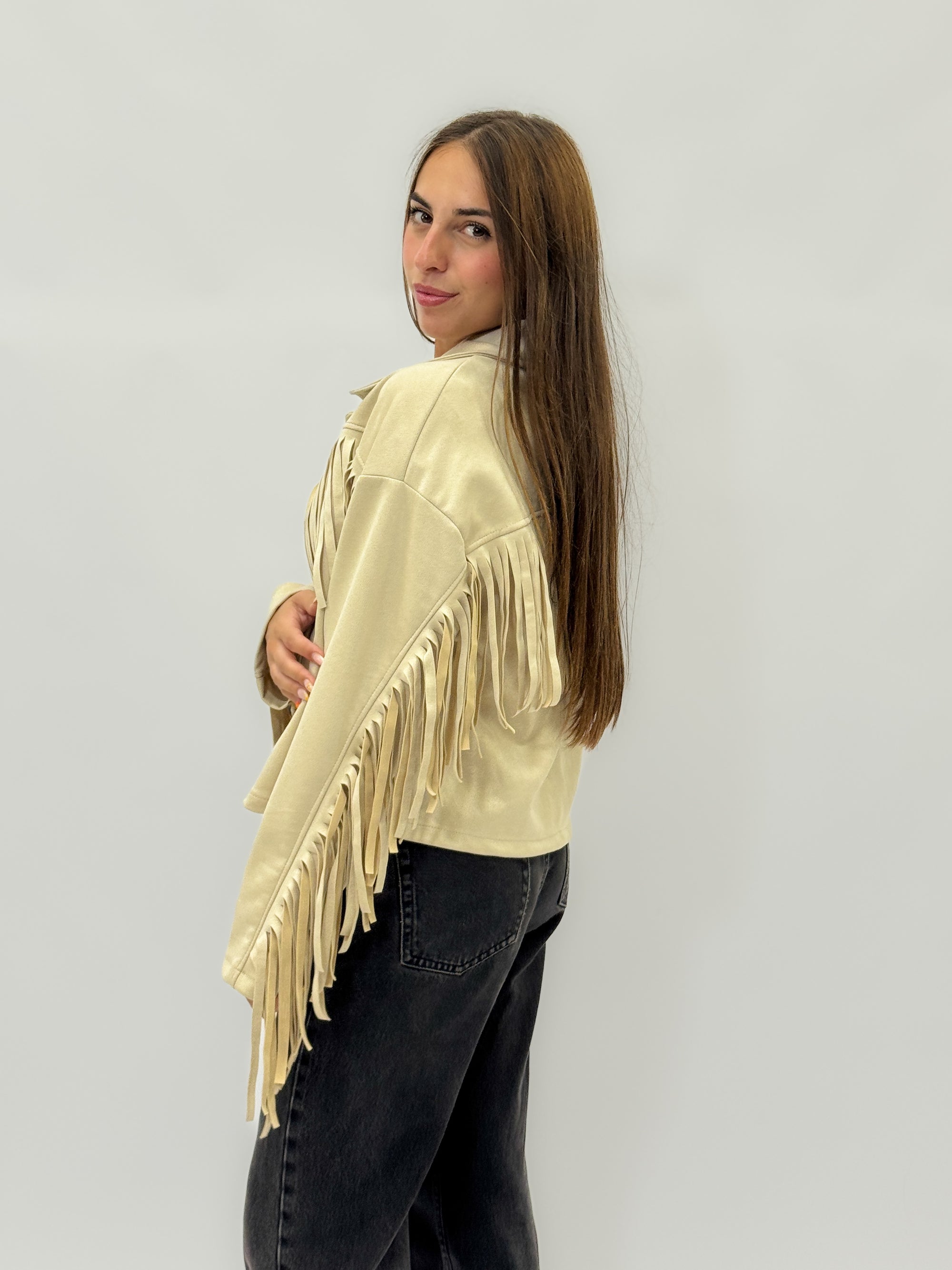 Giacca effetto suede con frange