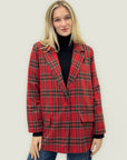 Blazer scozzese rosso con bottone – Stile tartan elegante e festivo