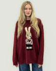 Maglione oversize con coniglietto – Misto lana morbido e stile cozy