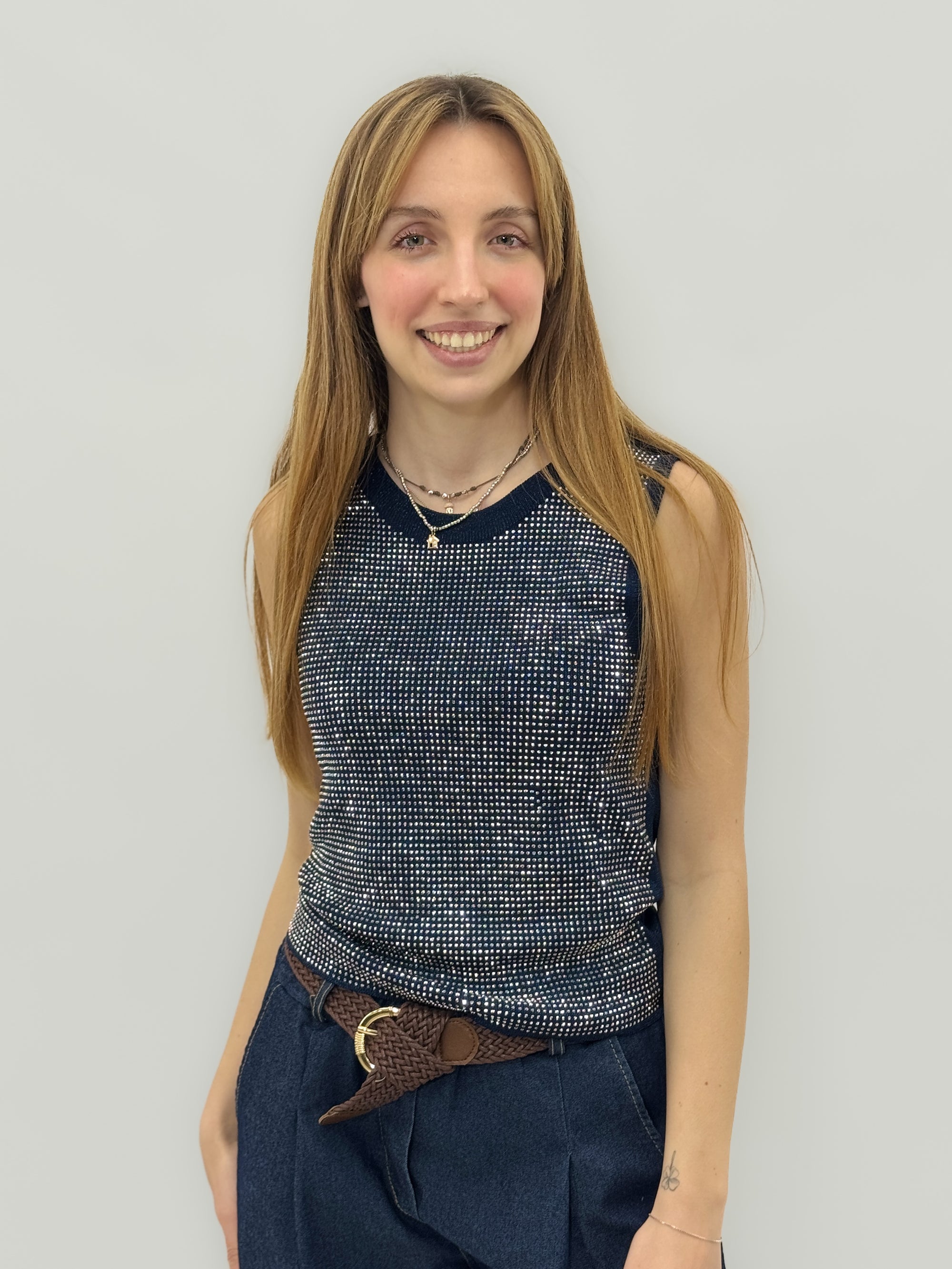 Top Donna Senza Maniche con Micro strass