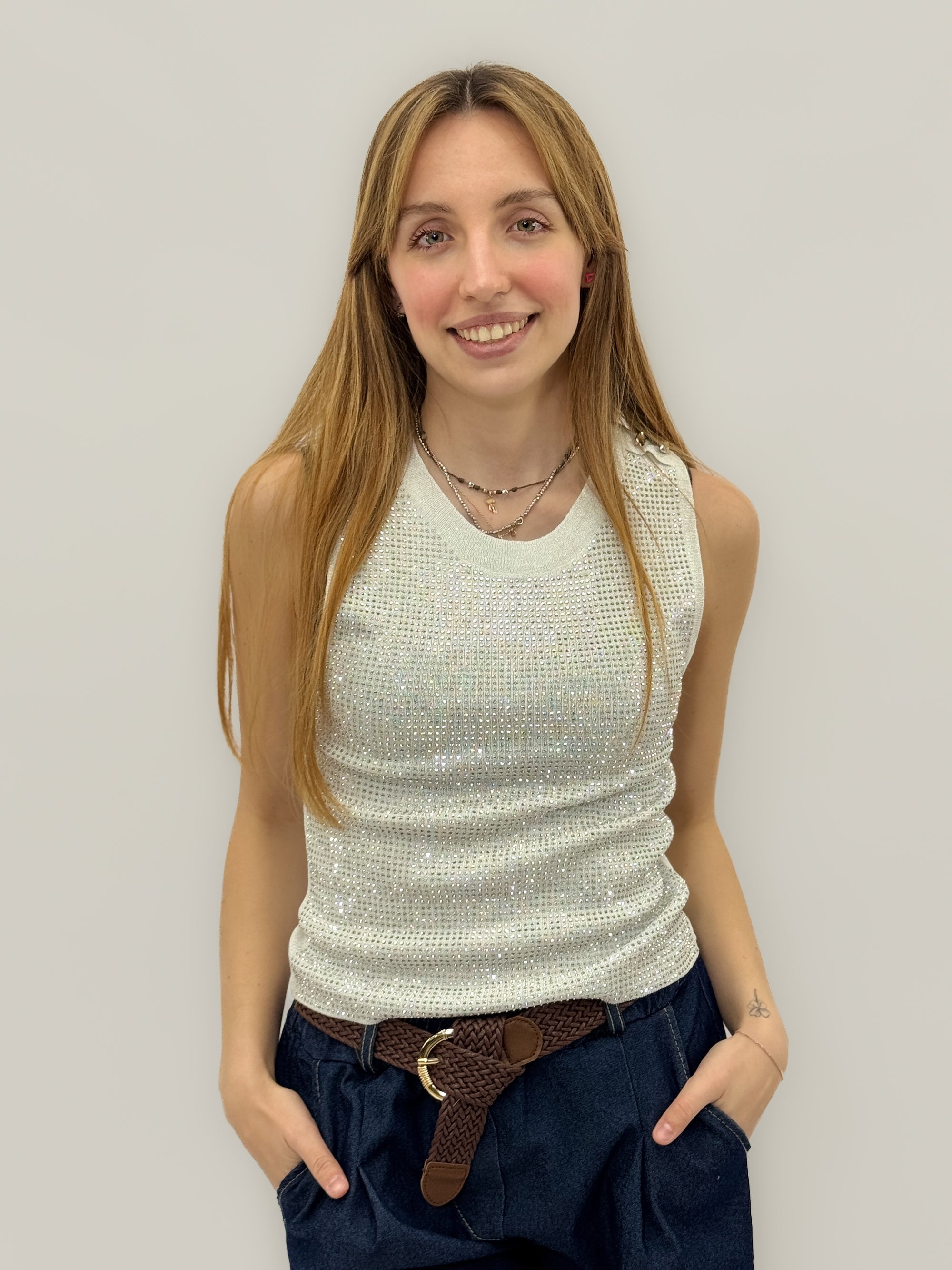 Top Donna Senza Maniche con Micro strass
