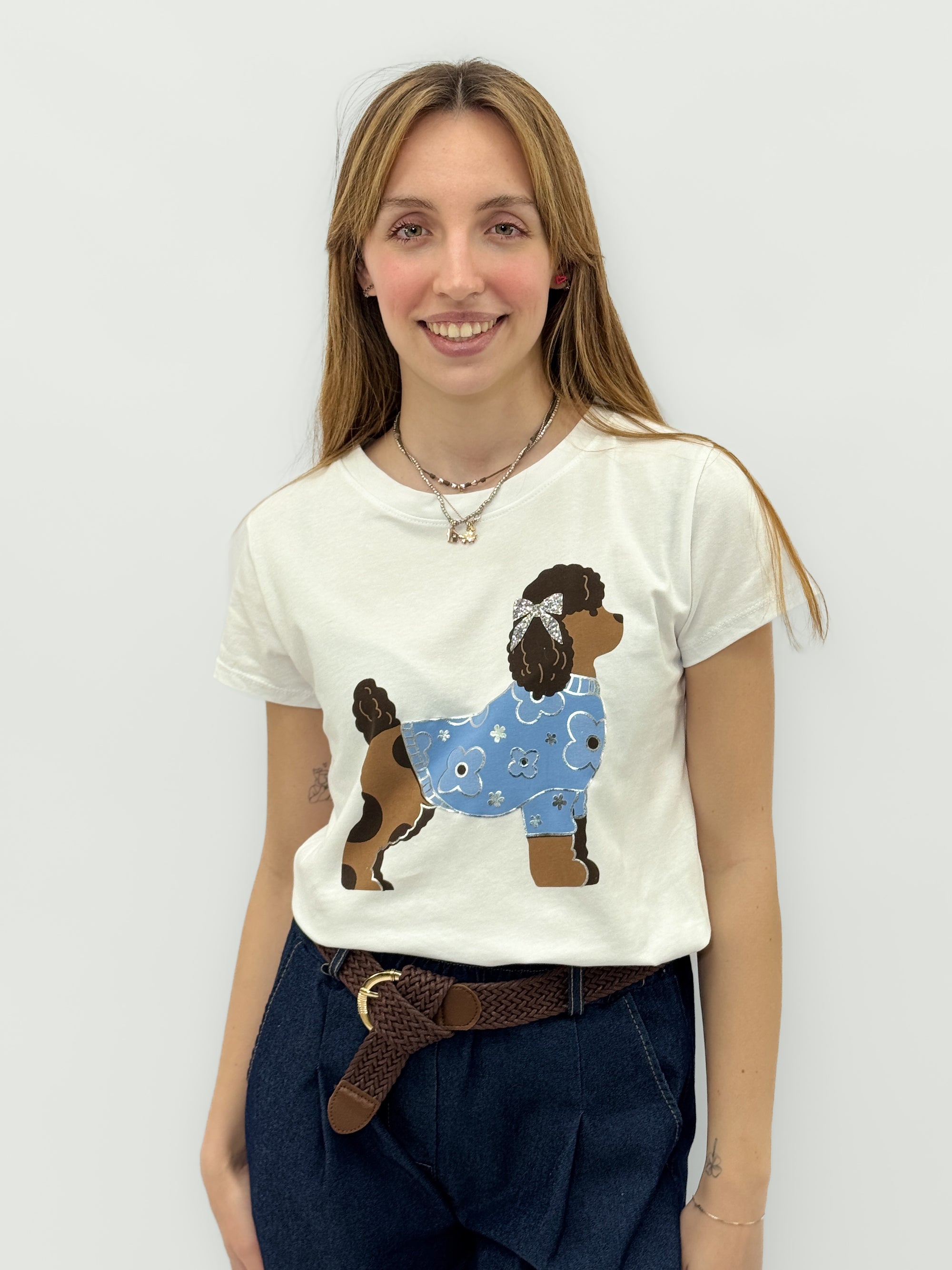 T-Shirt Donna in Cotone con Stampa Barboncino