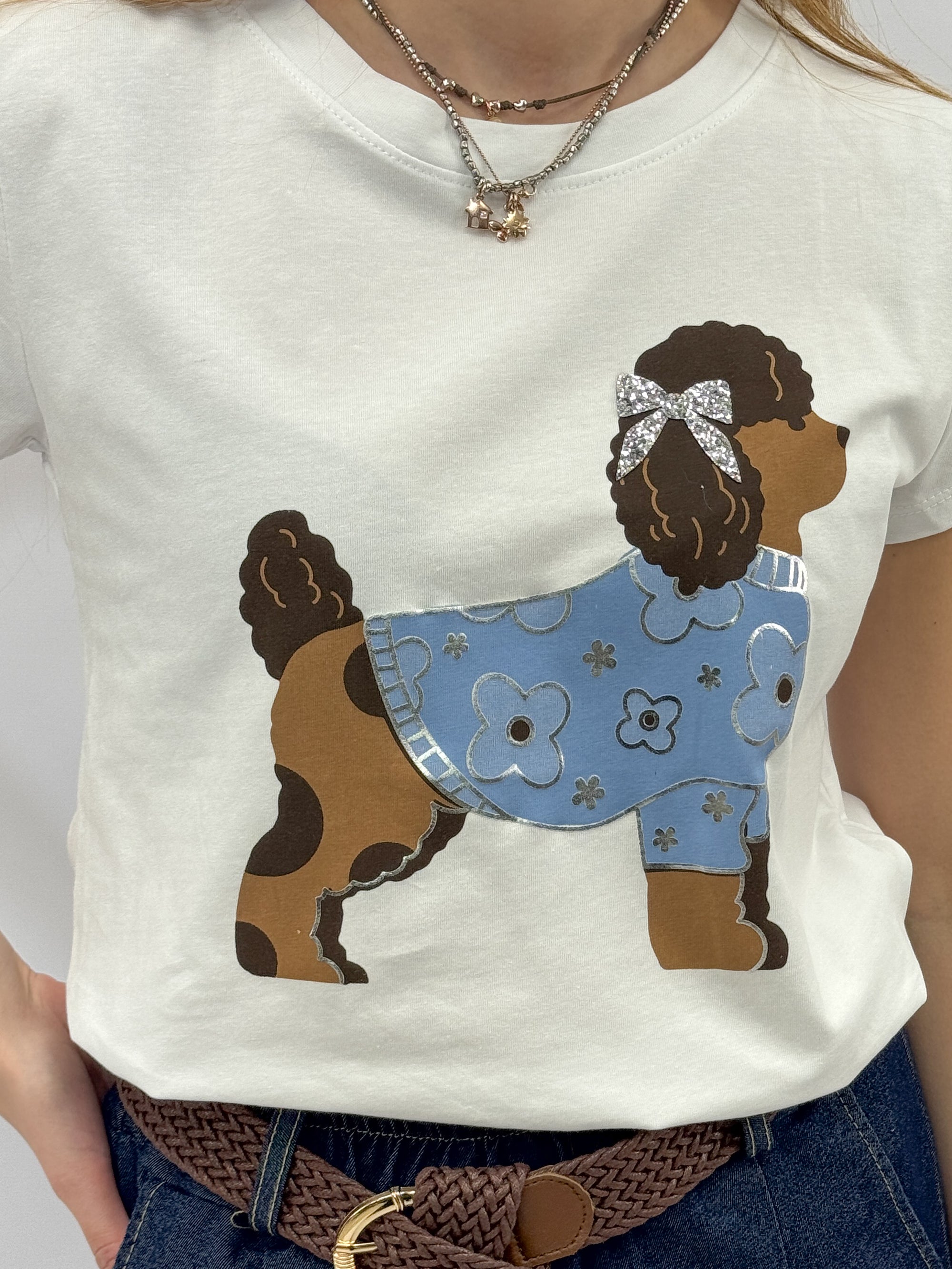 T-Shirt Donna in Cotone con Stampa Barboncino