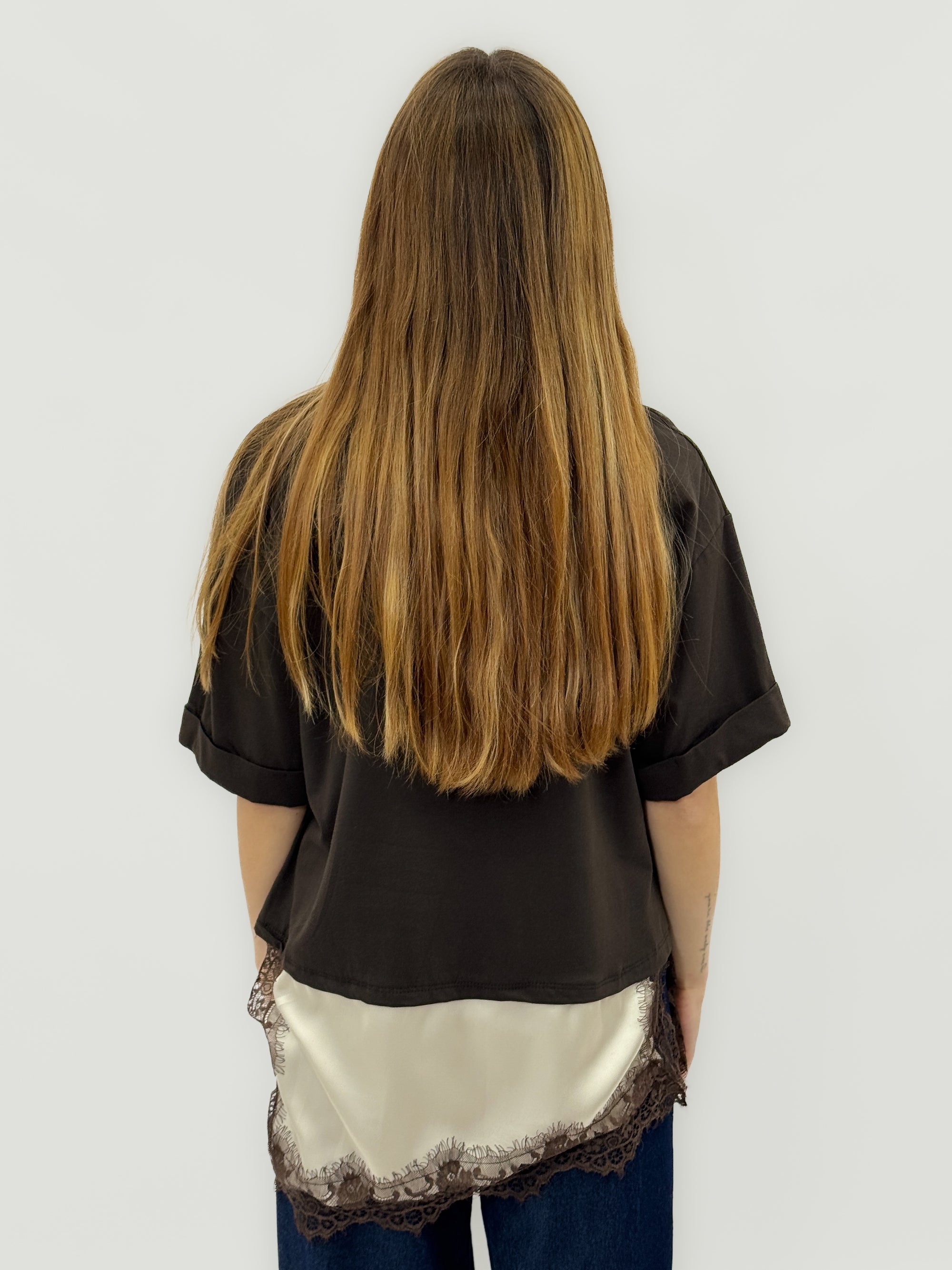 T-shirt In cotone con Inserto in Pizzo