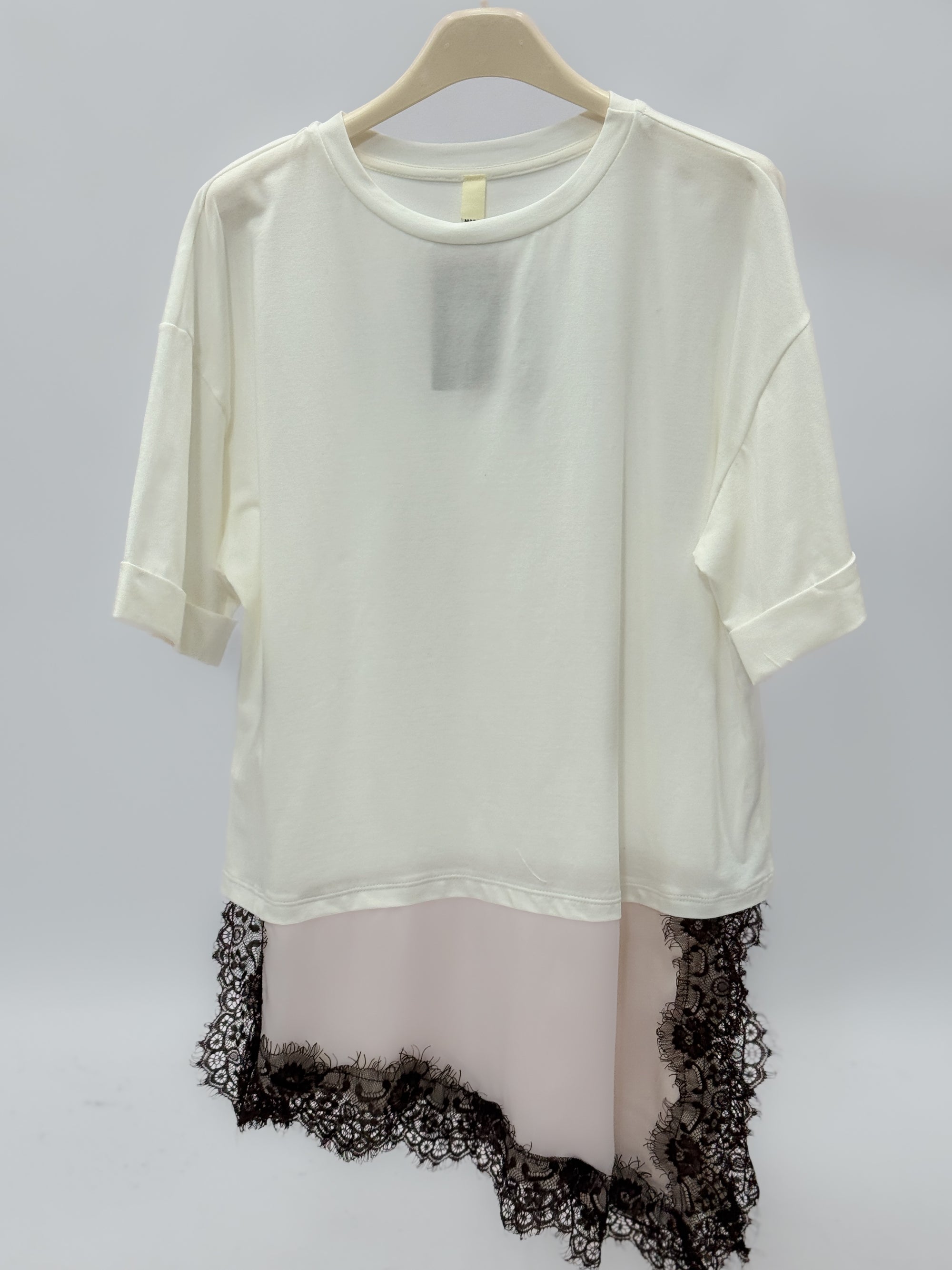 T-shirt In cotone con Inserto in Pizzo