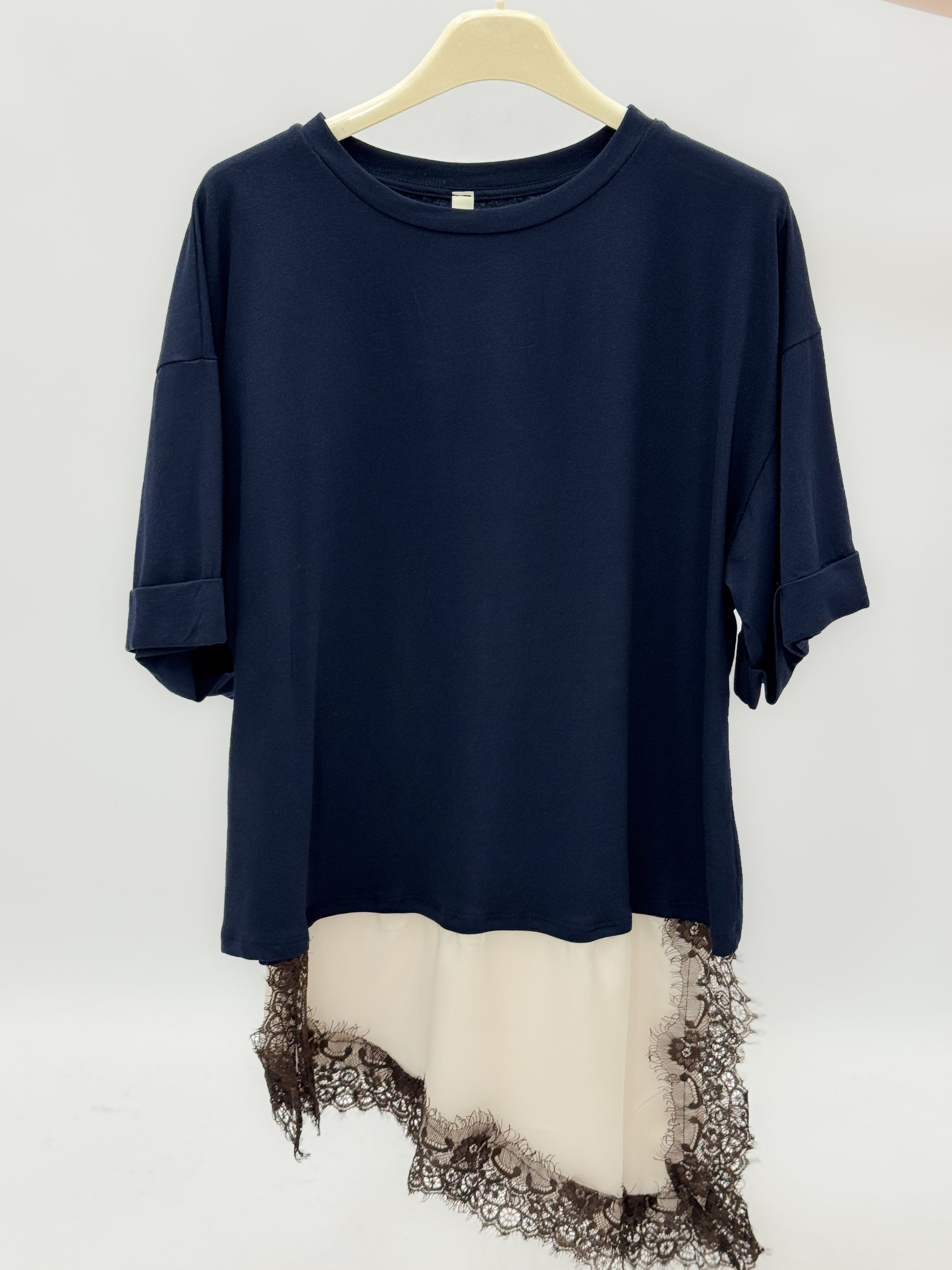 T-shirt In cotone con Inserto in Pizzo