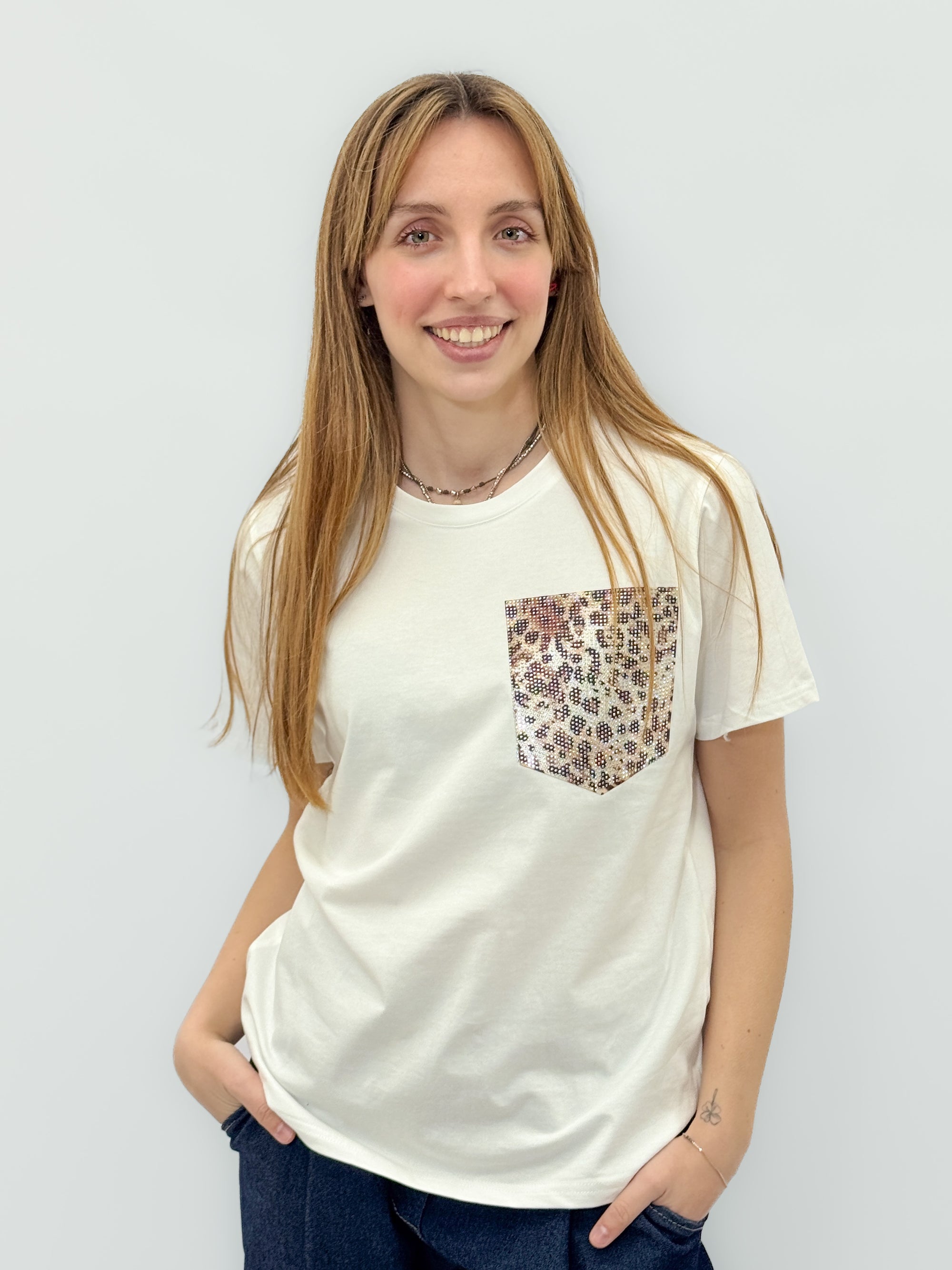 T-shirt con Taschino Animalier Strass
