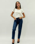 Pantaloni in denim con vita alta e gamba dritta