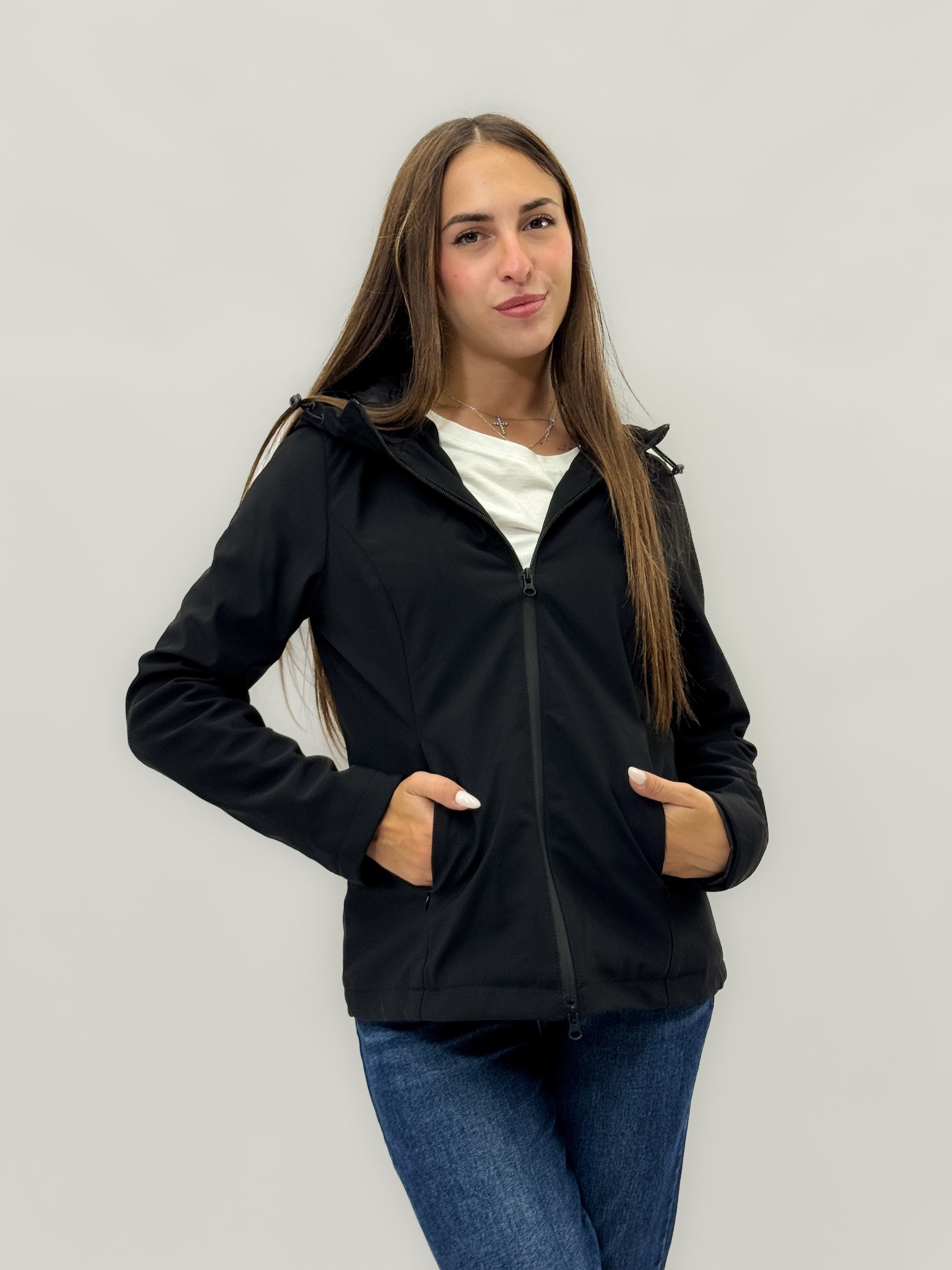 Giacca softshell con cappuccio - tessuto antivento
