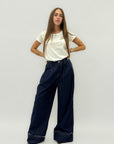 Jeans palazzo blu scuro a vita alta