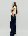 Jeans palazzo blu scuro a vita alta