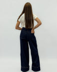 Jeans palazzo blu scuro a vita alta