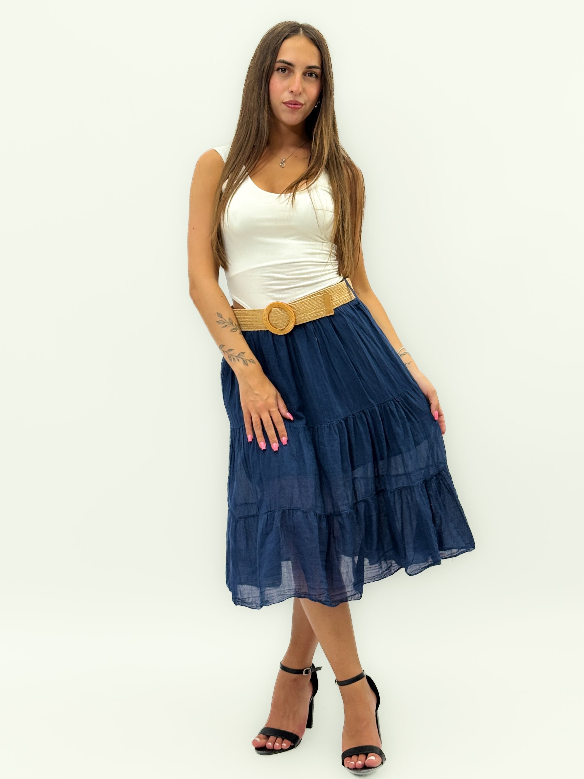 Gonna in Cotone con Balze e Vita Elasticizzata