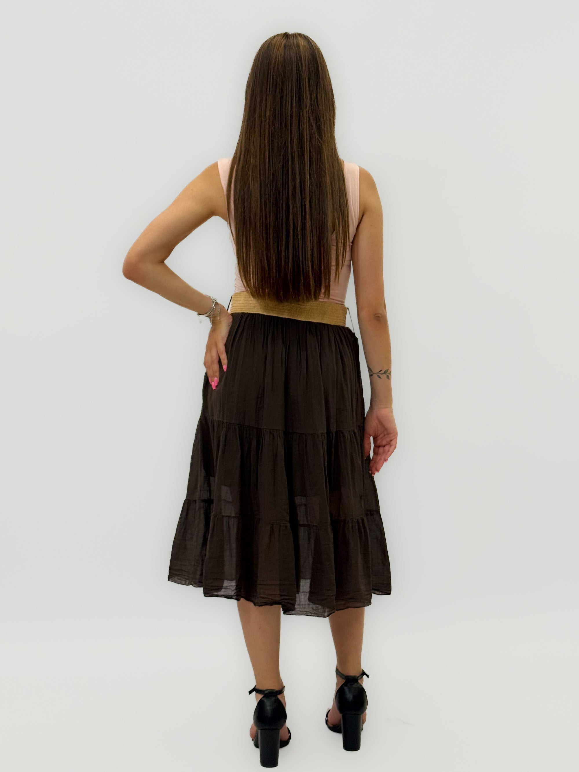 Gonna in Cotone con Balze e Vita Elasticizzata