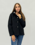 Giacca Corta Donna in Neoprene con Cappuccio e Bottoni