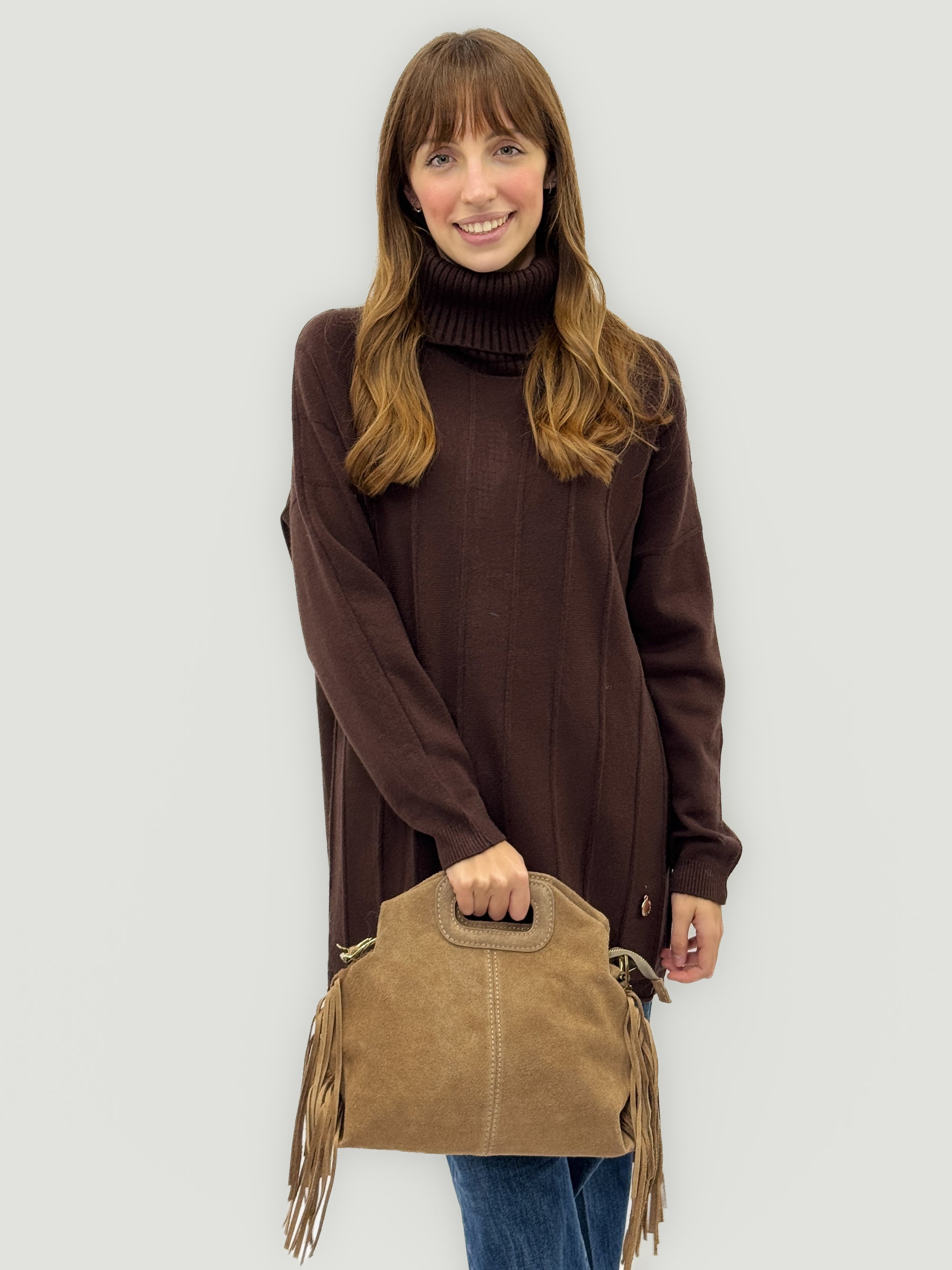 Borsa in Vera Pelle Scamosciata con Frange – Made in Italy