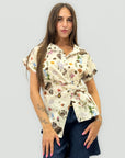 Camicia in Cotone con Stampa Floreale e Nodo