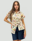Camicia in Cotone con Stampa Floreale e Nodo