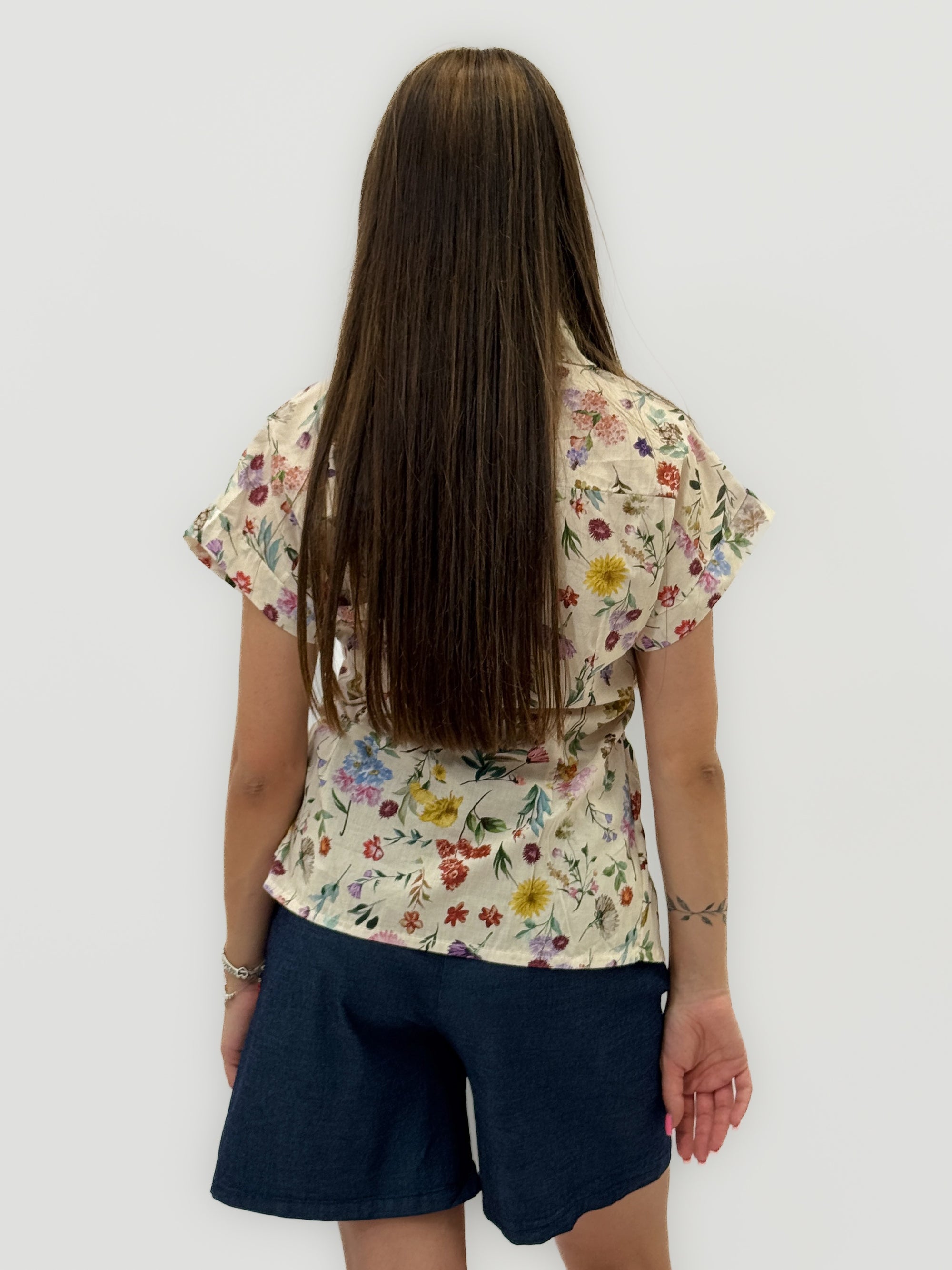 Camicia in Cotone con Stampa Floreale e Nodo