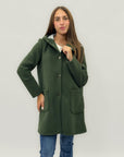 Cappotto in neoprene con cappuccio e bottoni