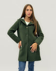 Cappotto in neoprene con cappuccio e bottoni