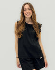 Top Donna Smanicato con Dettaglio Spalle Lavorate