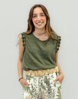 Top Donna Smanicato con Dettaglio Spalle Lavorate