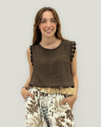 Top Donna Smanicato con Dettaglio Spalle Lavorate
