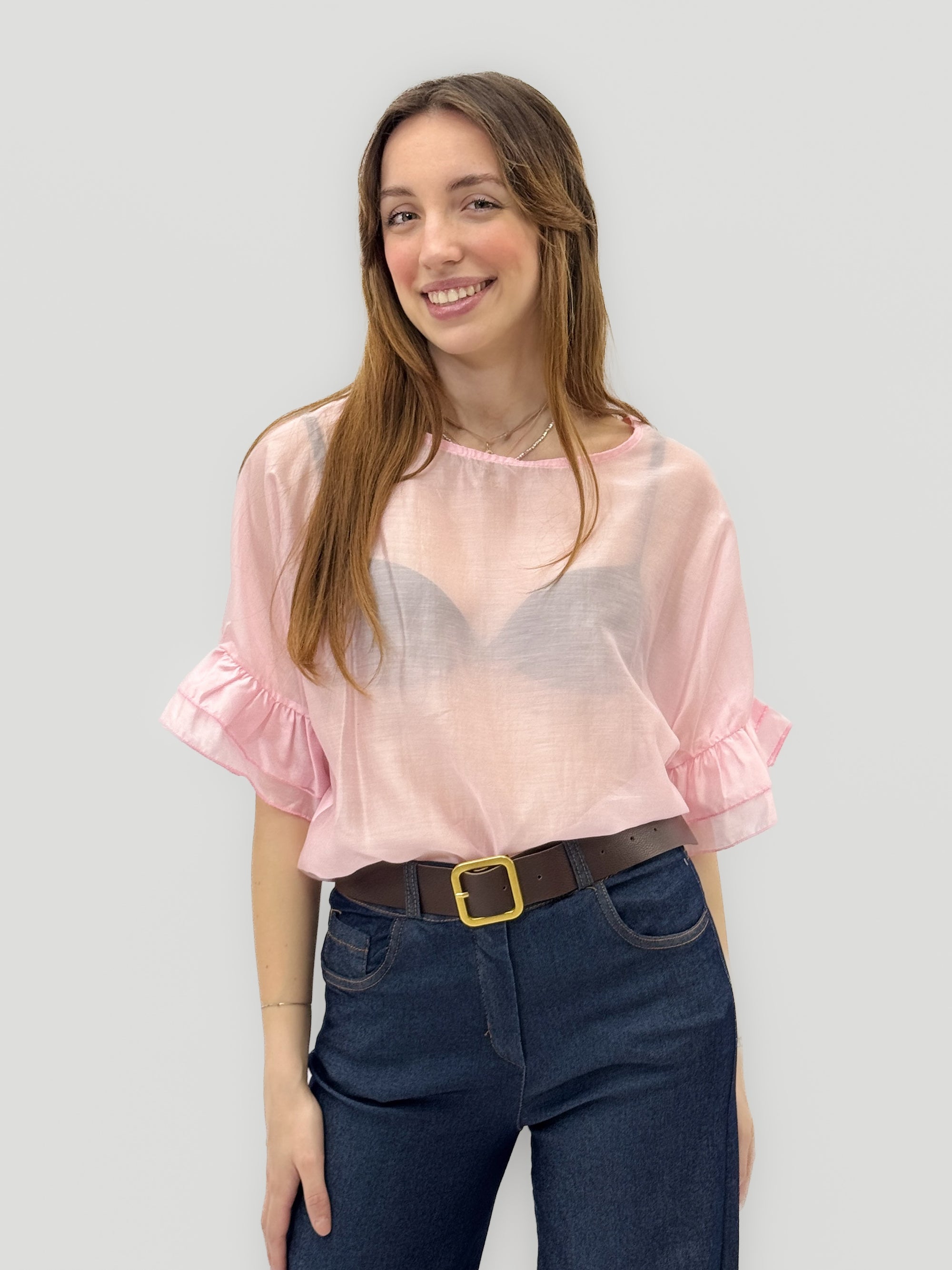 Blusa Donna Leggera con Maniche a Balza