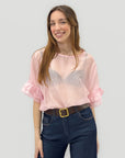 Blusa Donna Leggera con Maniche a Balza