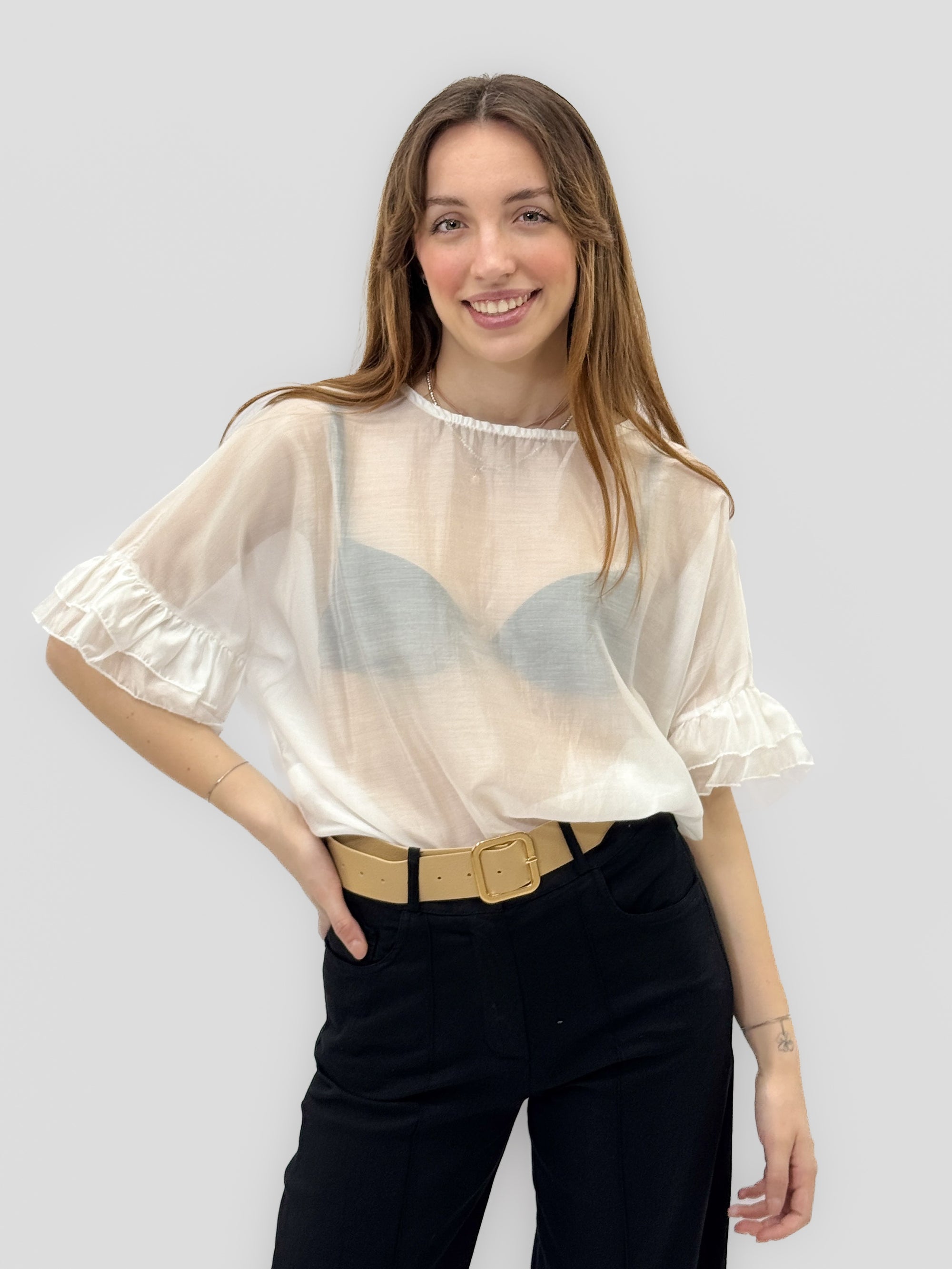 Blusa Donna Leggera con Maniche a Balza