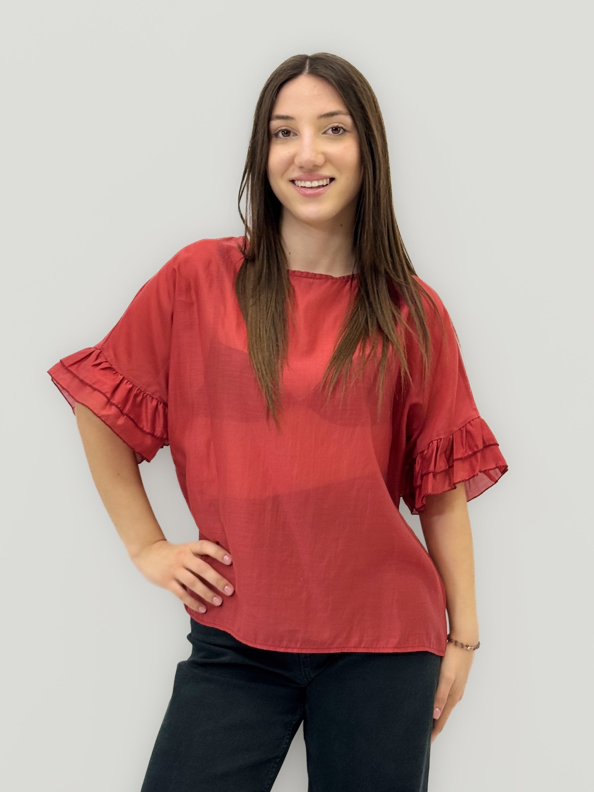 Blusa Donna Leggera con Maniche a Balza
