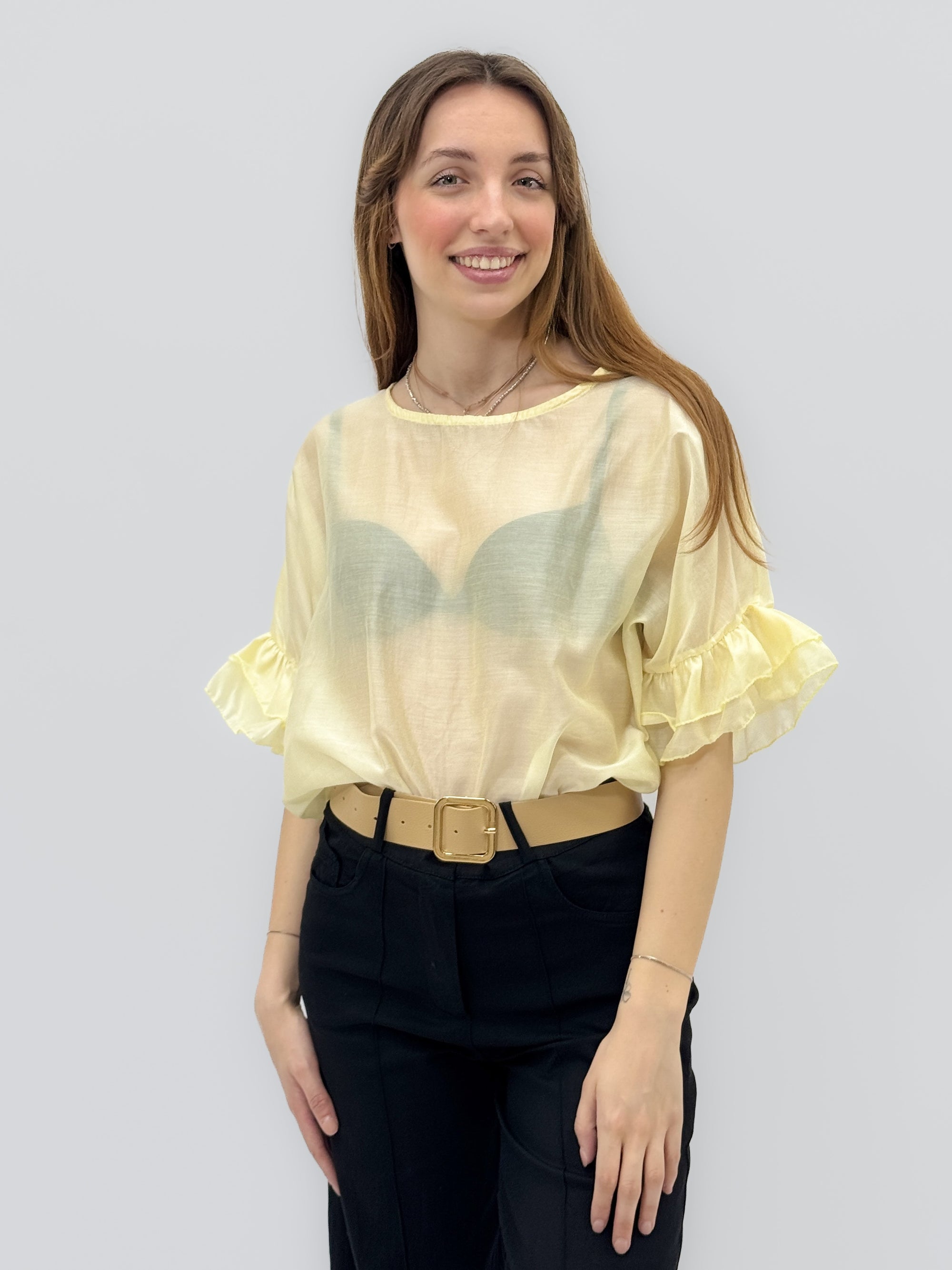Blusa Donna Leggera con Maniche a Balza