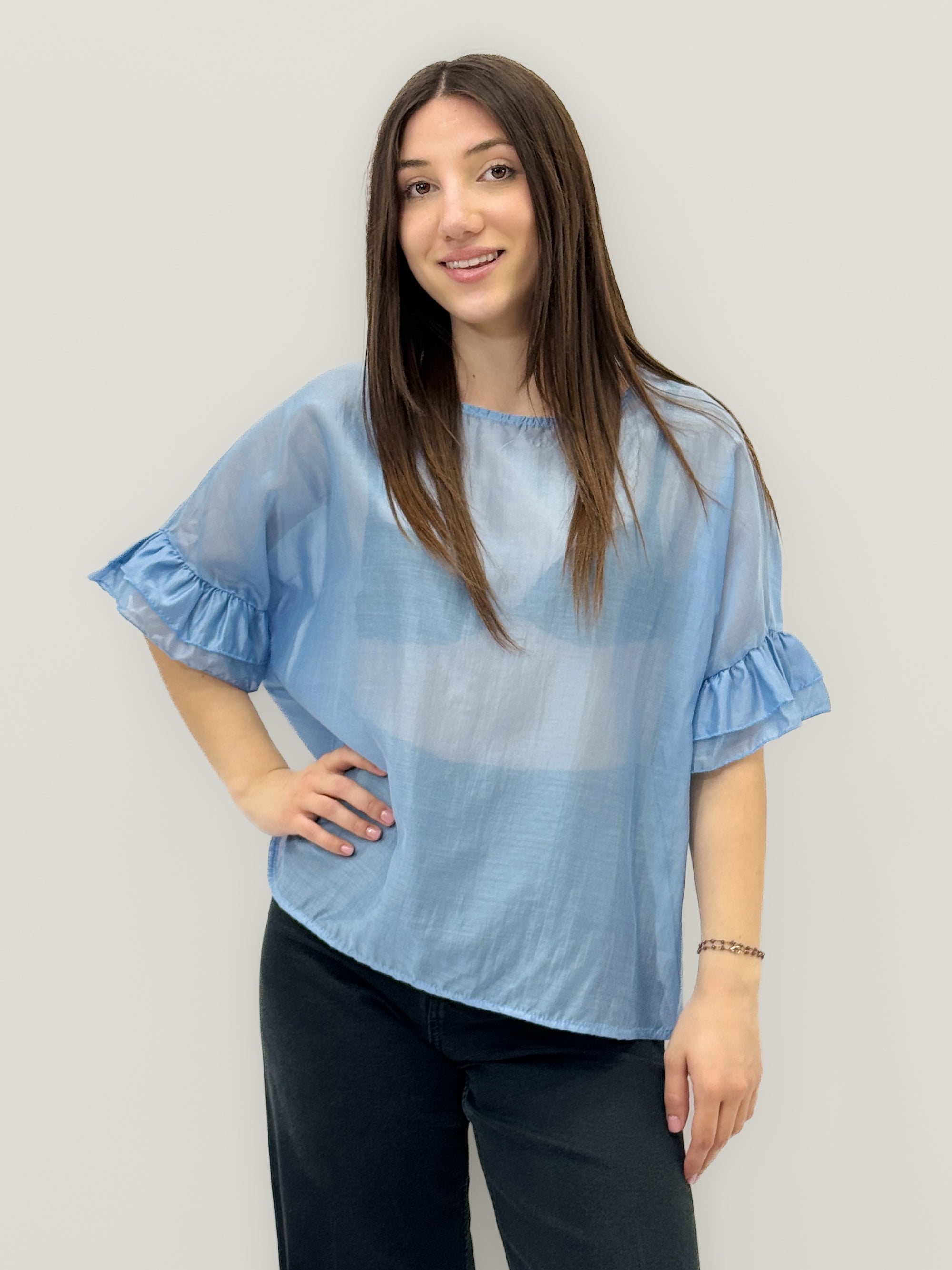 Blusa Donna Leggera con Maniche a Balza