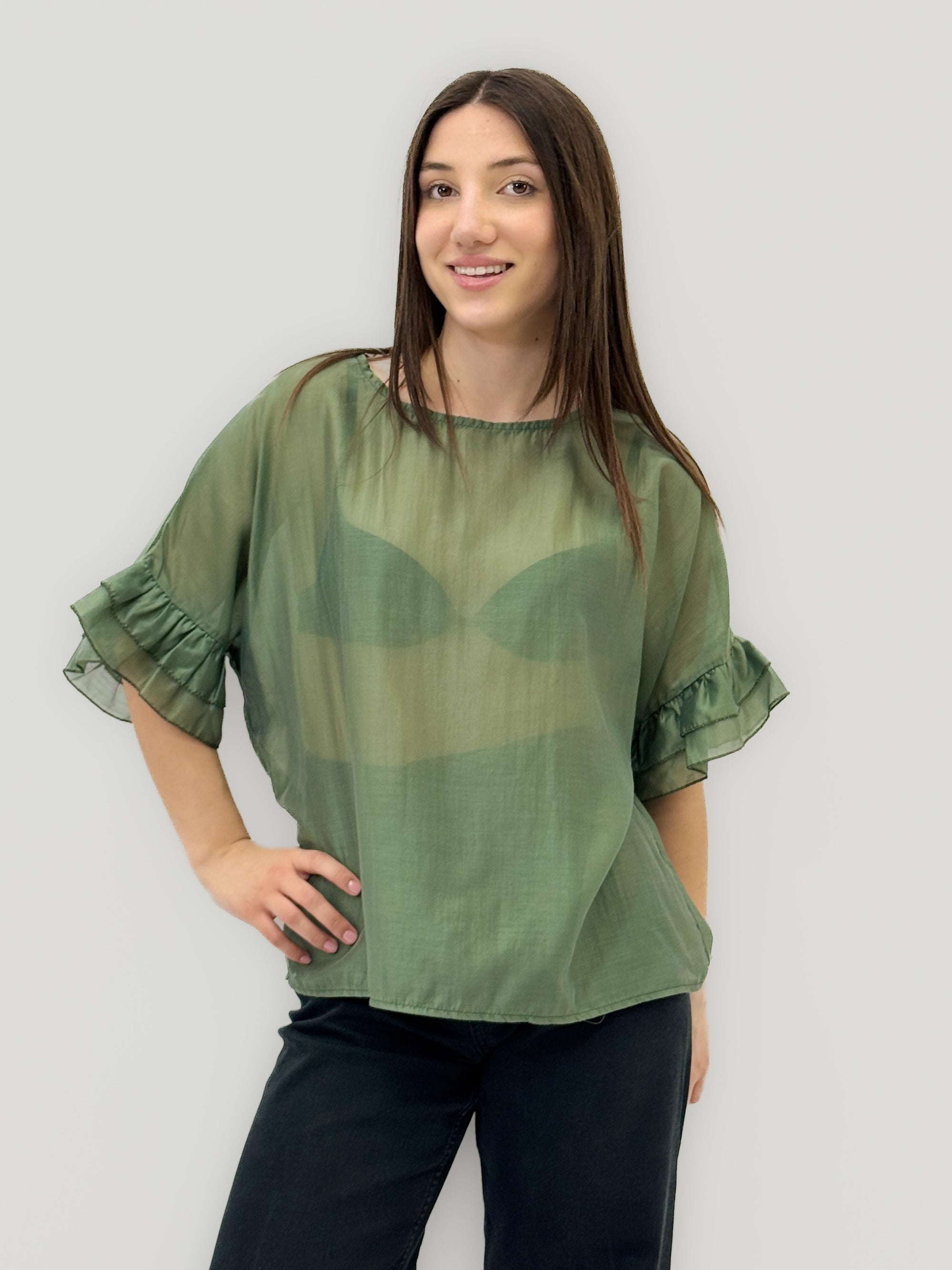 Blusa Donna Leggera con Maniche a Balza