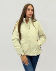 Giacca beige antivento con cappuccio a scomparsa