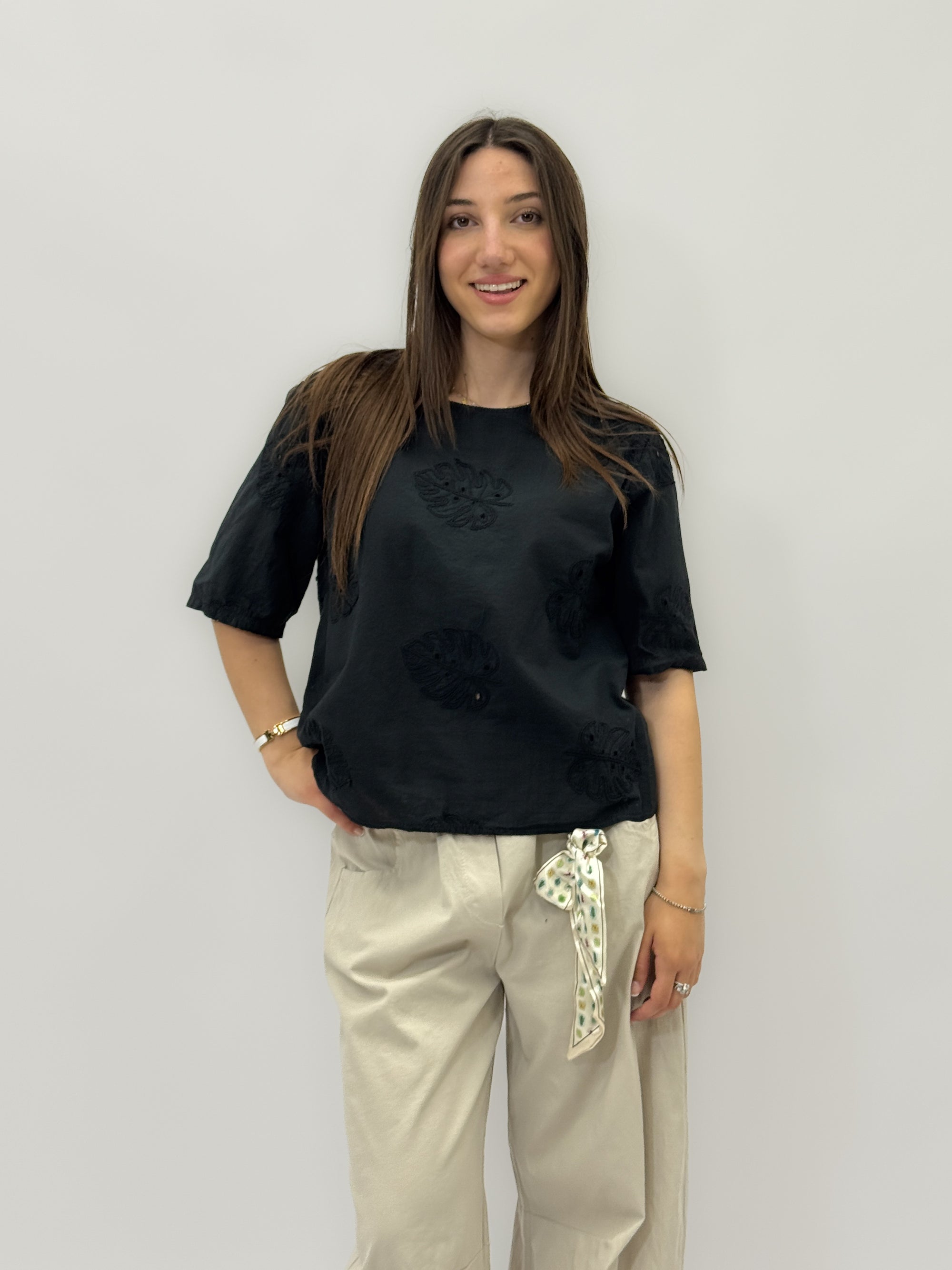 Maglia in cotone foglie