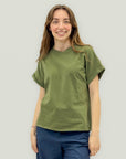 T-Shirt Donna in Cotone con Maniche Risvoltate