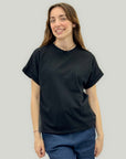 T-Shirt Donna in Cotone con Maniche Risvoltate