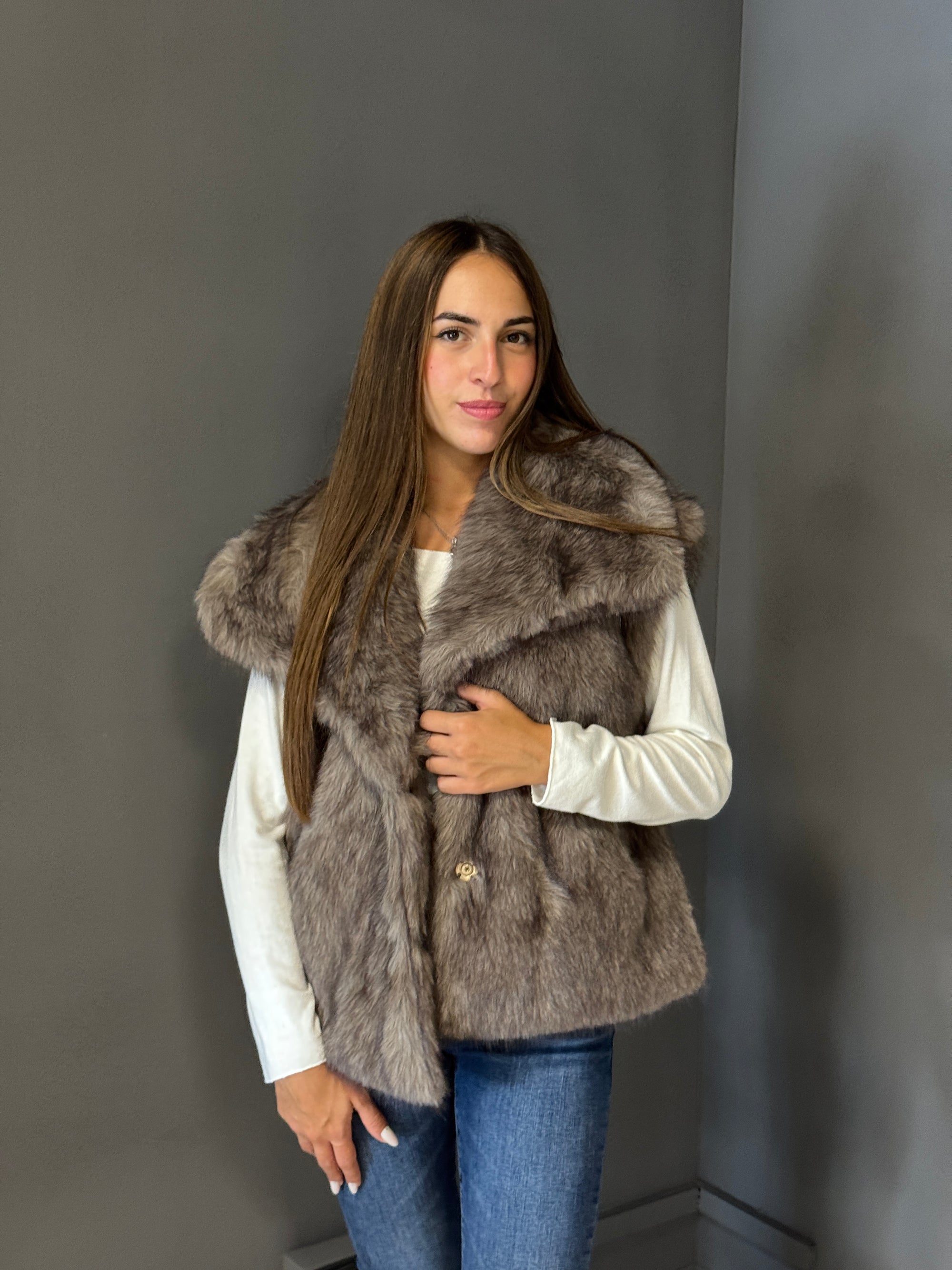 Gilet in ecopelliccia con collo ampio - Parisienne