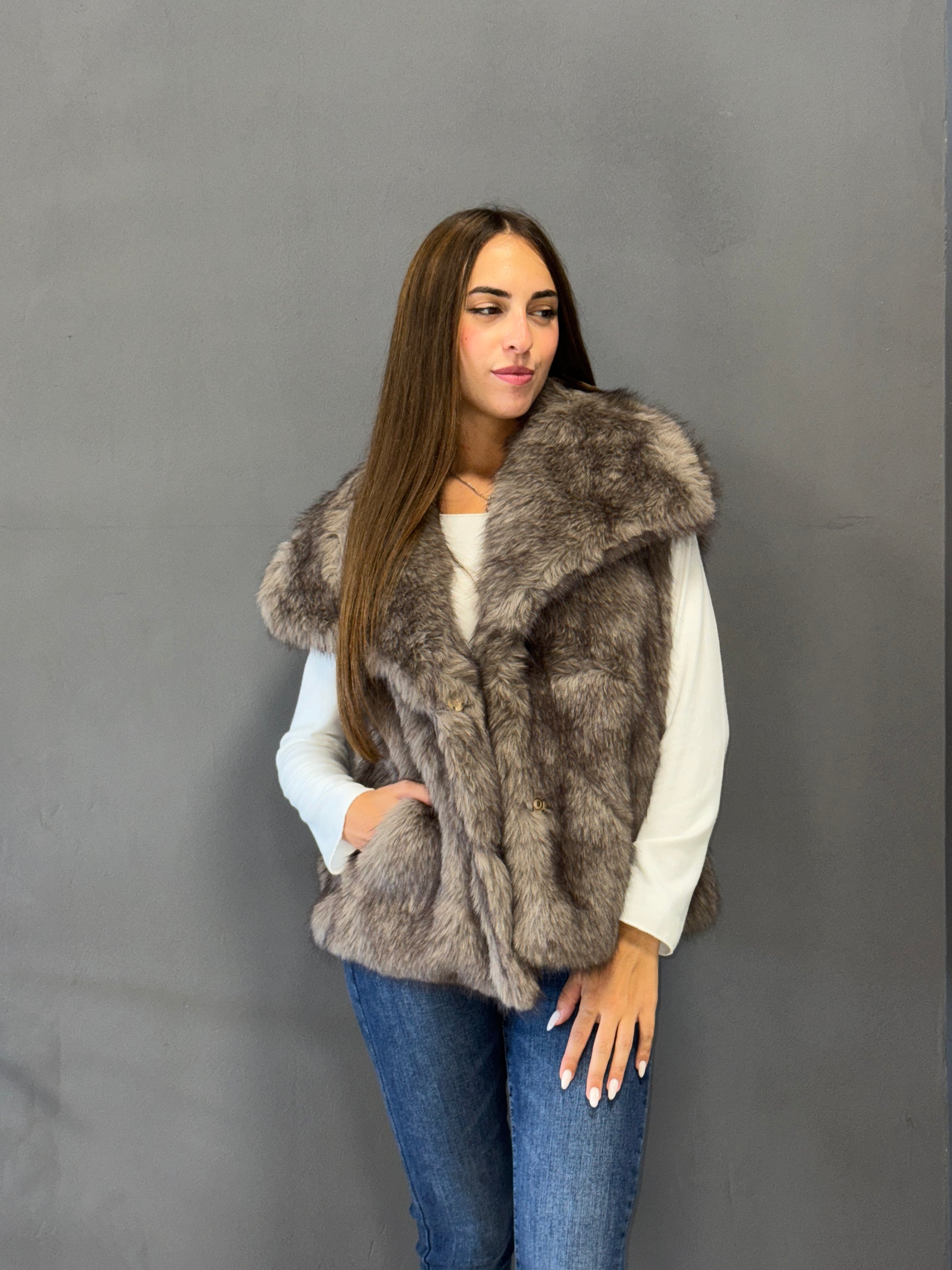 Gilet in ecopelliccia con collo ampio - Parisienne