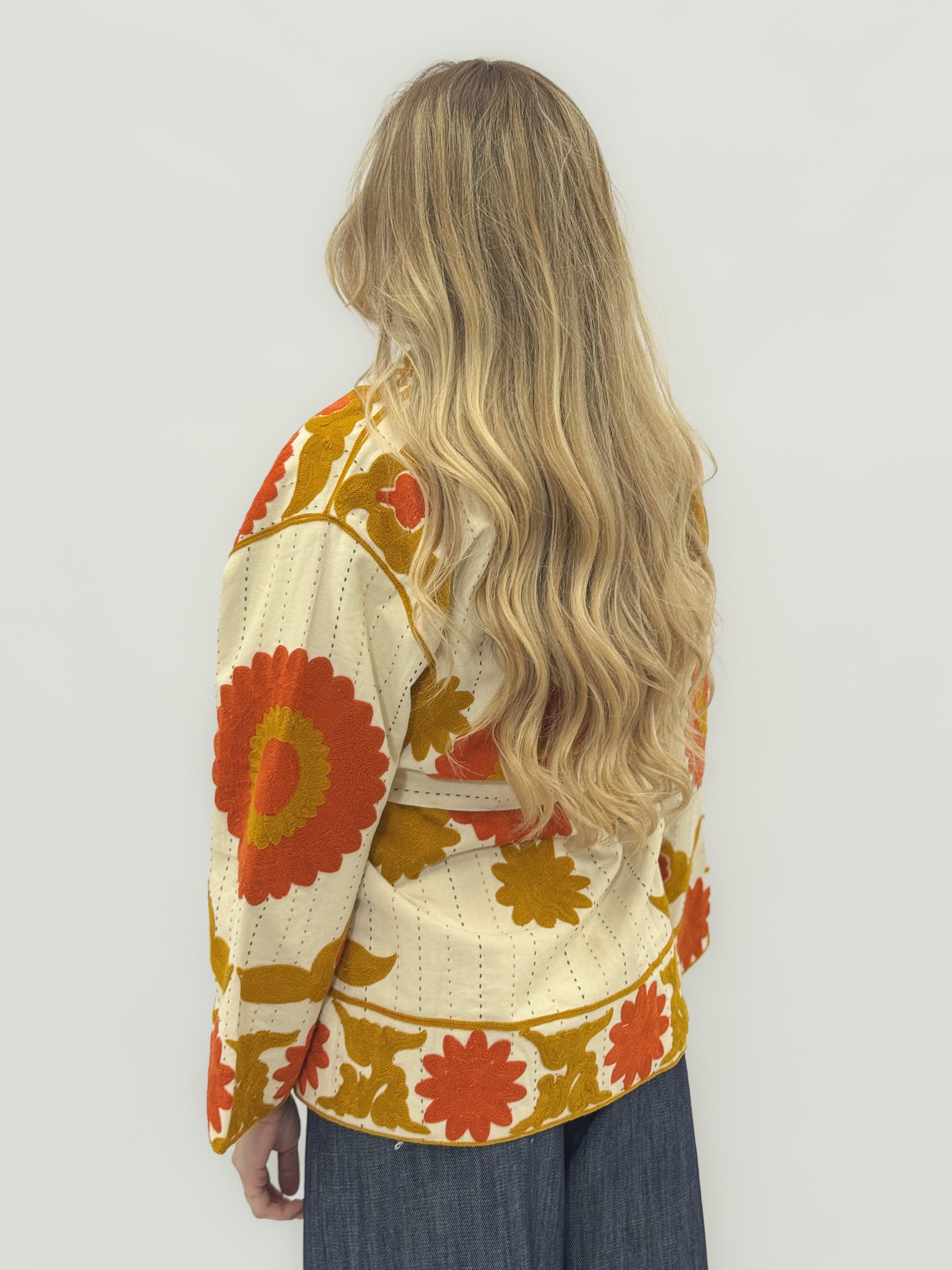 Giacca Kimono Ricamata con Cintura