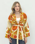 Giacca Kimono Ricamata con Cintura
